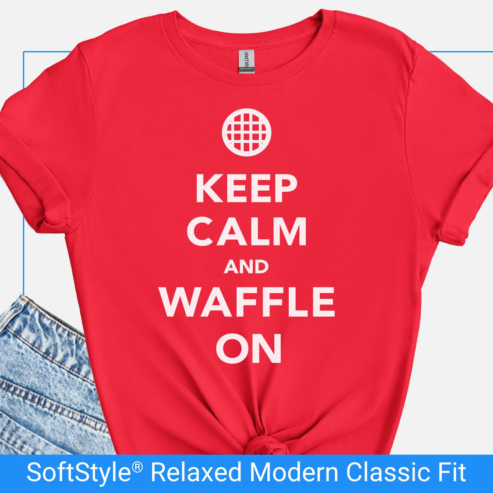 Funny Waffle Lover T Shirt, Keep Calm Waffle On Shirt, Maple Syrup Lover Tee, Breakfast Humor Shirt, Foodie Maple Syrup Day Gift XL