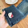 Girls' Cartoon Cat Embroidered Flared Denim Jeans with Lace Waist - Super Sweet Autumn Pants