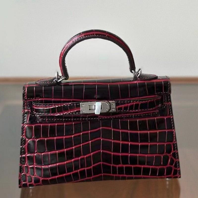 New Leather Handbag Bag, High-gloss Crocodile Pattern Second-generation Hand Carry Mini Shoulder Women's Bag