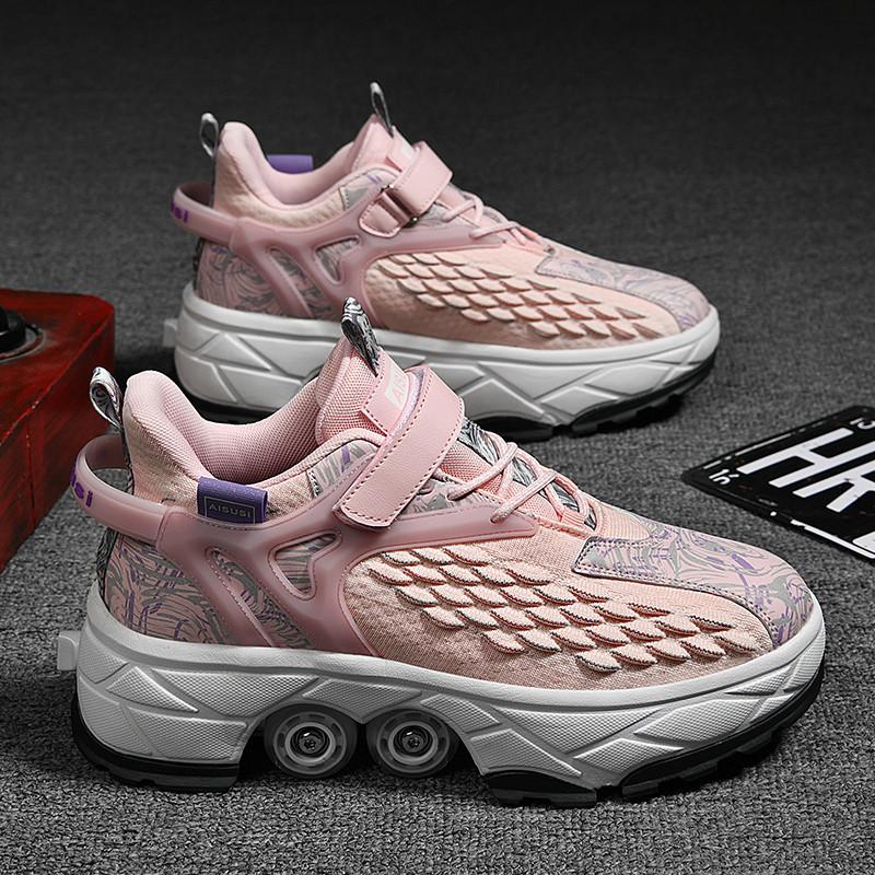 Boty měnící tvar 3 až 6 let staré Měnící tvar kolečkové brusle se čtyřmi kolečky Umí chodit i bruslit Brusle internetové celebrity Dívky