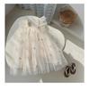 Girls' Flower Embroidered Tulle Dress: Summer Style with Puff Sleeves and Net Yarn Skirt
