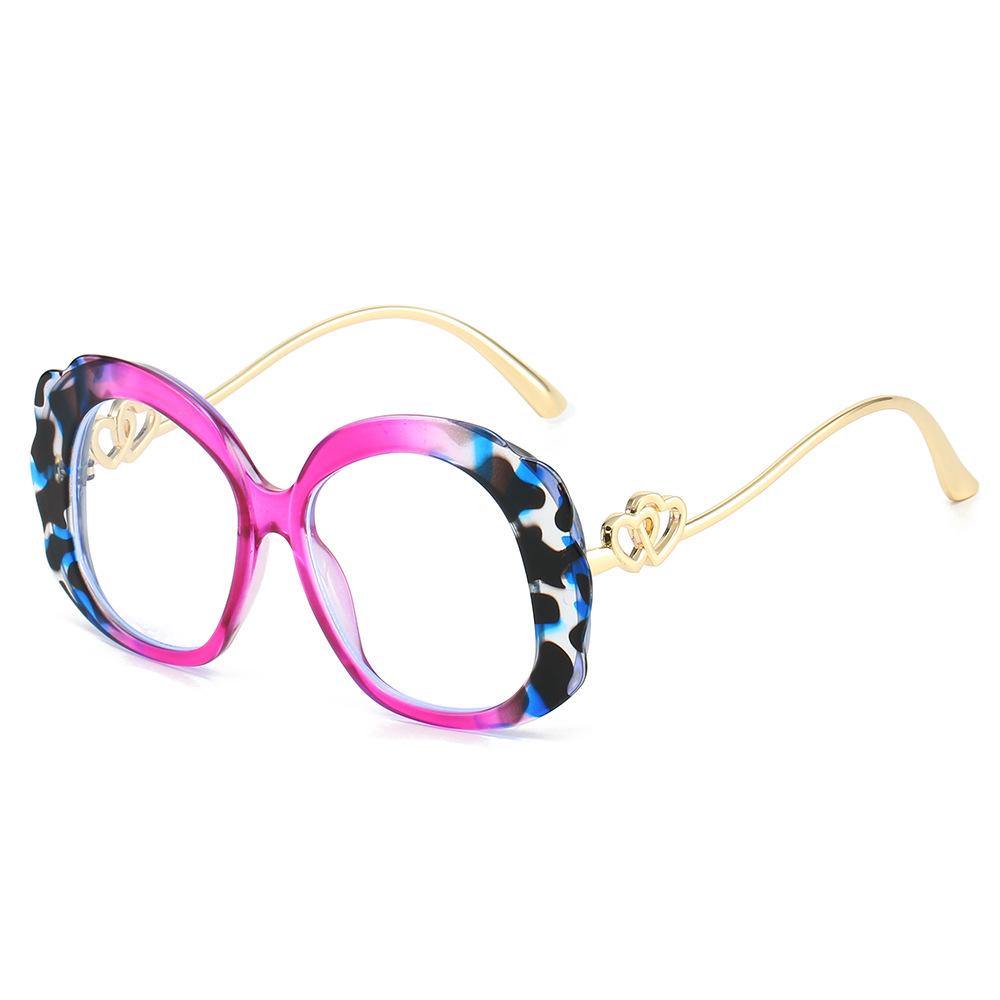 

New Leopard Print Round Anti Blue Light Glasses Ins Personality Double Heart Temple Design Unisex Trendy High Quality Glasses as picture