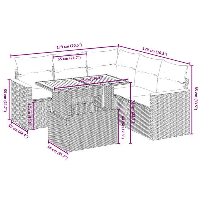 VidaXL Salon de Jardin avec Coussins 6 pcs, Canapés de Terrasse, Ensemble de Meubles de Patio, Mobilier d'Extérieur, Noir 3273072