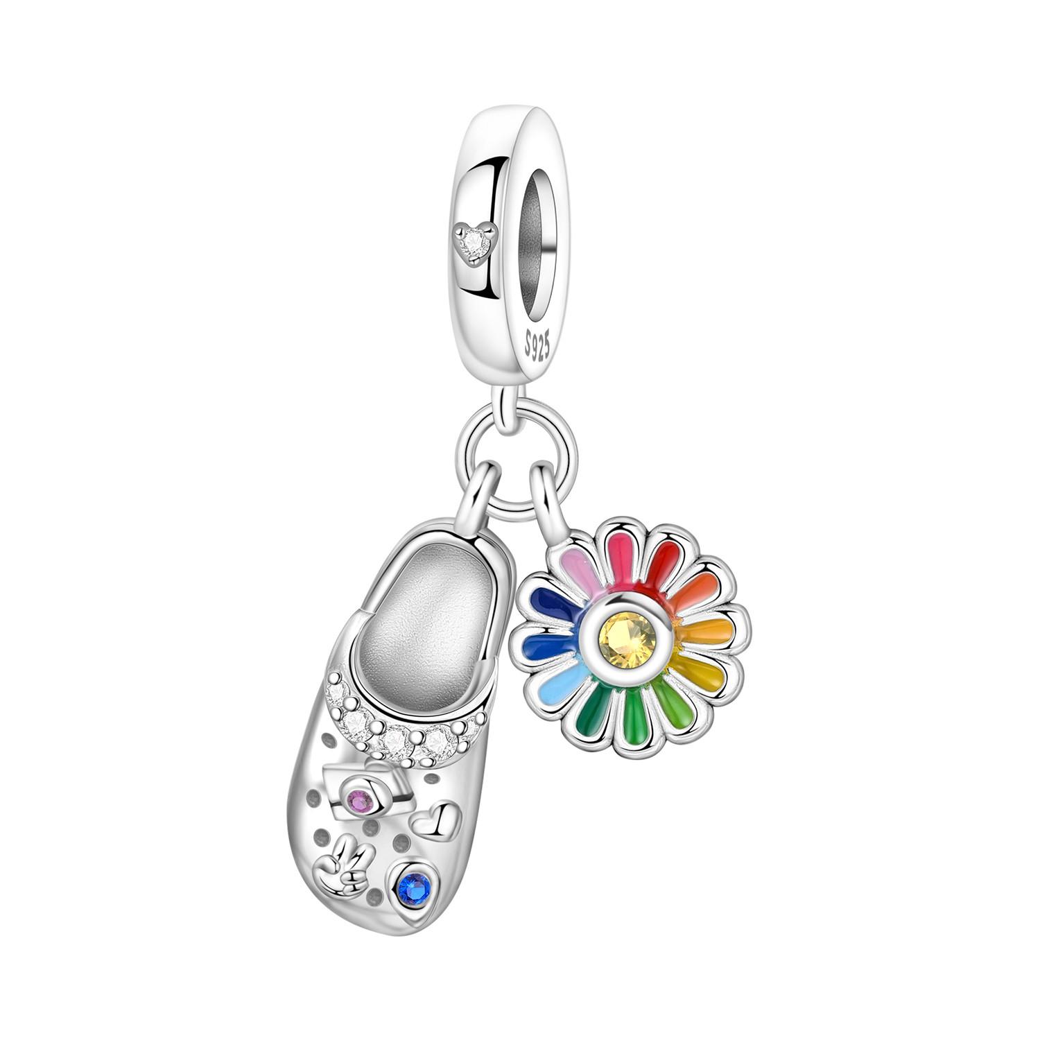 PANPOKI медь Цветные цирконы Цветок Шлепанцы Бусины-подвески Аутентичные Подвески Браслеты Подвески-бусины Ювелирные изделия Вечеринка Сделай сам Подарки