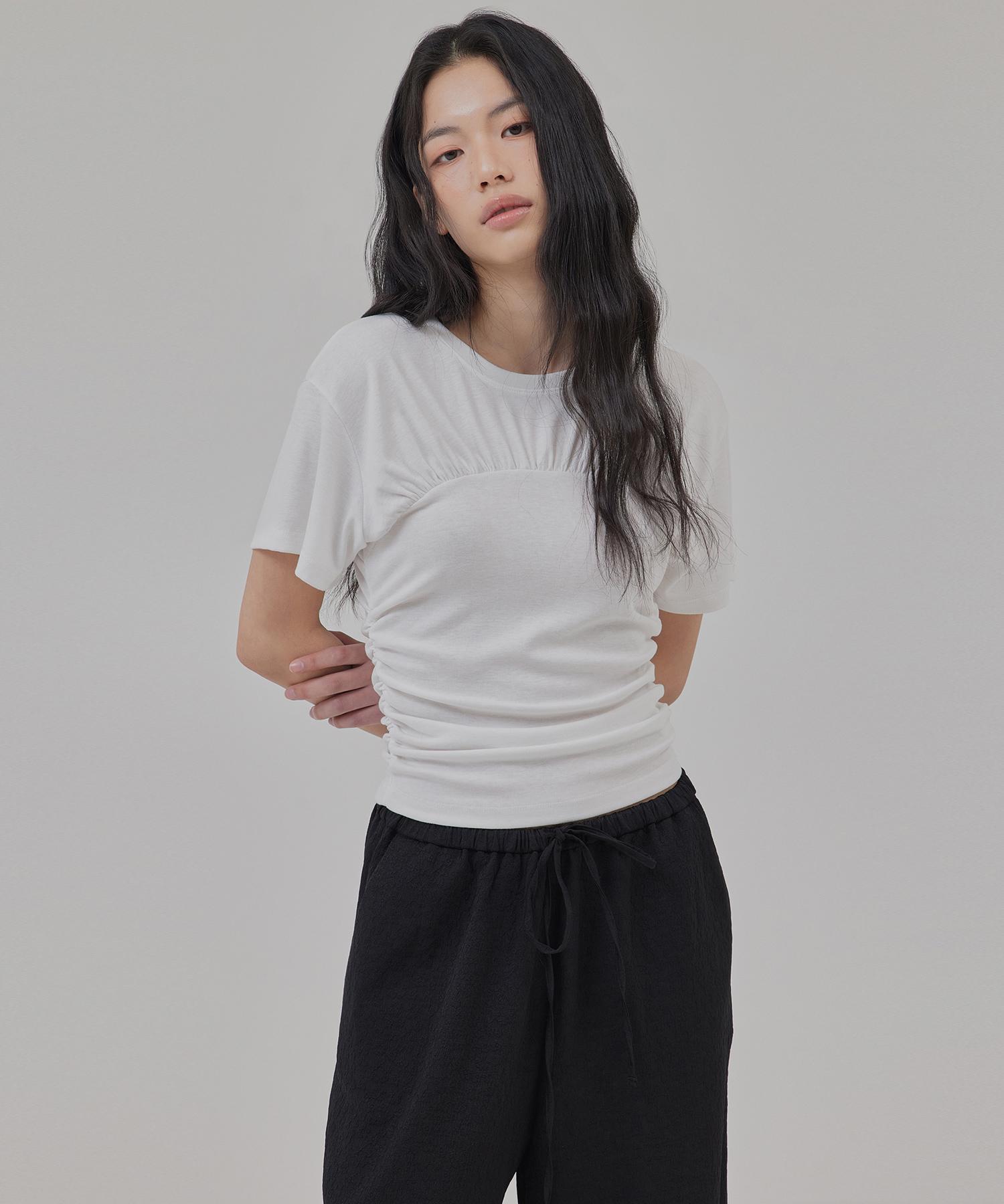 Top Girl Arched Line Shirred Top_T516Tp117 White/S