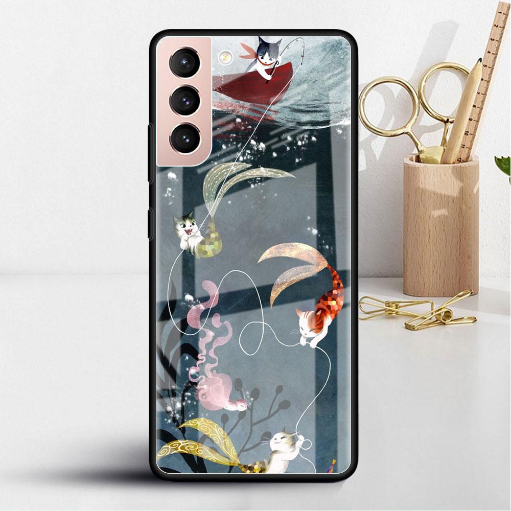 Glass Case For Samsung Galaxy S22 S20 FE S21 Plus Phone Cover S10 5G S9 Note 20 Ultra 10 Lite Shell Cute Dogs Cat Animal