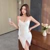 Sexy Short Flower Splicing Hip Sling Base Dress Night Club Foot Bath Sauna Technician Work Clothes