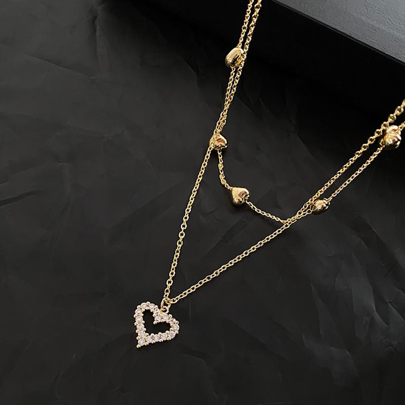 

Позолоченное ожерелье Love, двухслойное, с бриллиантами и цирконами, чокер на шею, темпераментная простая высококачественная цепочка на ключицу, аксессуары