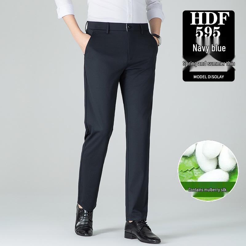 Men's High-Quality Mulberry Silk Business Casual Pants – Non-Iron, Elastic, Straight Leg for Spring/Summer