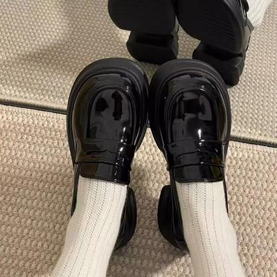 Black Thick Heel Small Leather Shoes Women's British 2025 New Spring Retro Jk Uniform Single Shoes Heightened Platform Loafers