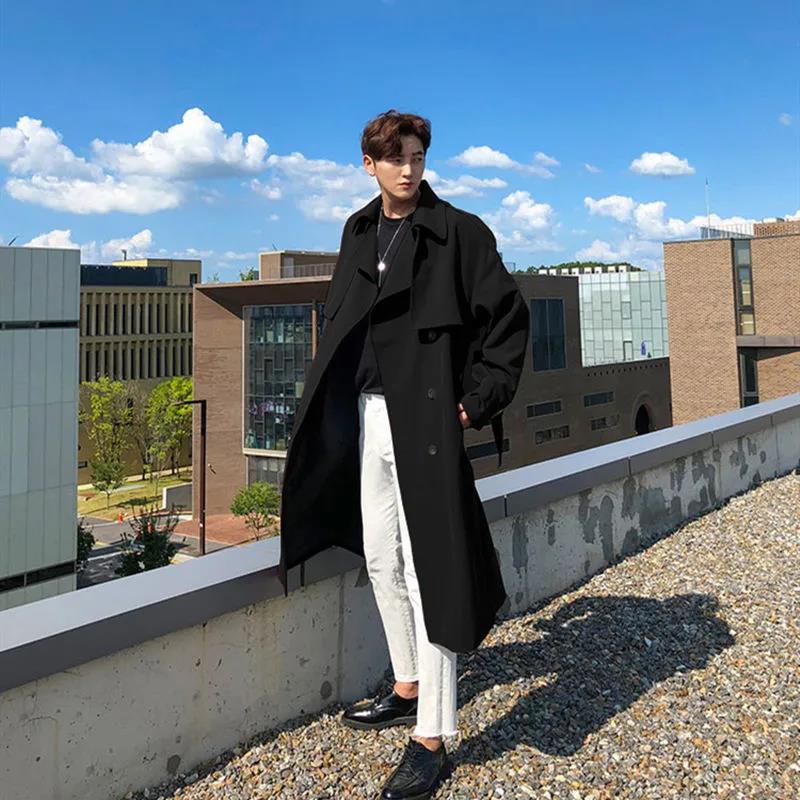 

Весна та осінь Чоловіча вітровка Повсякденне вільне пальто Однотонна куртка на ґудзиках Тренд Довга парка M чорний