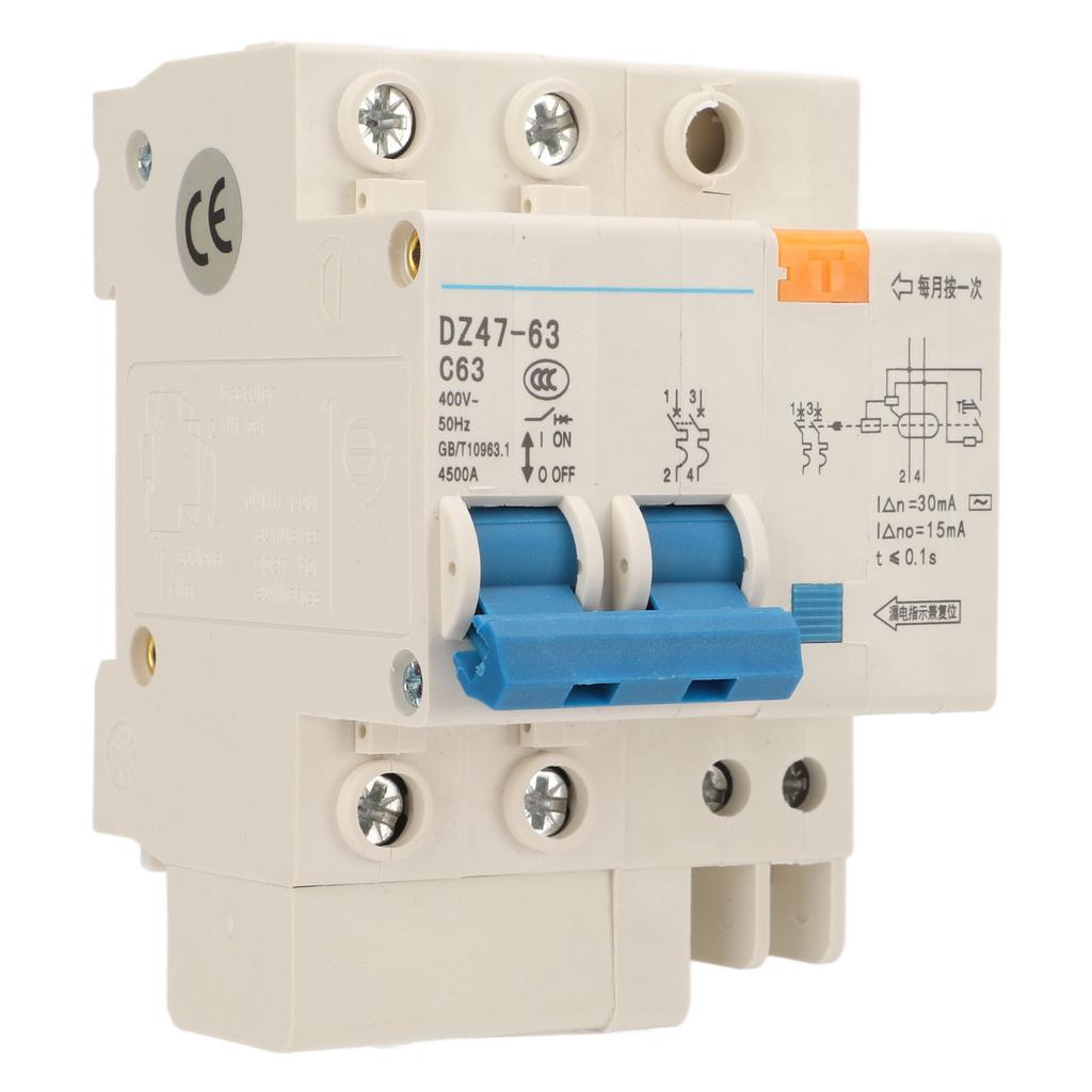 63A Circuit Breaker 2P Leakage Protection Air Switch DIN Rail Mounting Miniature Circuit Breaker 400V