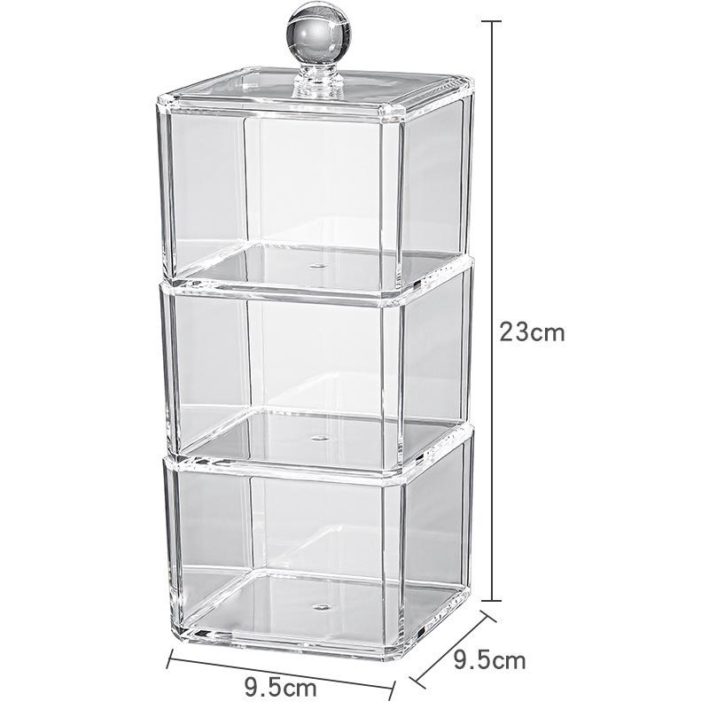 Acrylic Cotton Swab & Makeup Remover Storage Box with Lid - Transparent Square Organizer & Toothpick Holder