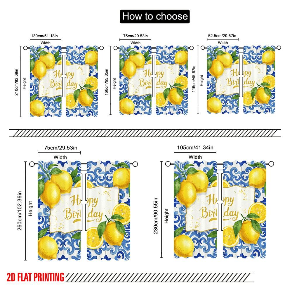 2pcs 2D flat printing Window Drapes Happy Birthday Lemons Polyester Without Electricity 0 for Classroom Office