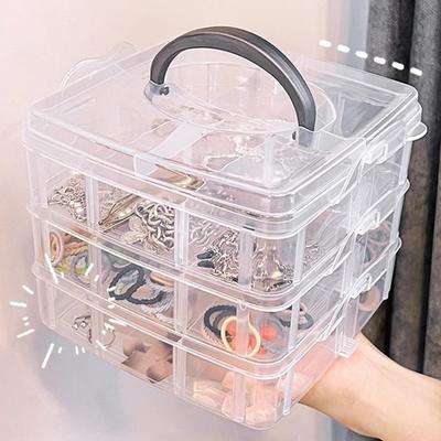 3-stufige Aufbewahrungsbox aus Kunststoff, tragbare, abnehmbare Aufbewahrungsbox für Schmuck, dreischichtige, abnehmbare, transparente Aufbewahrungsbox für Kosmetik und Spielzeug