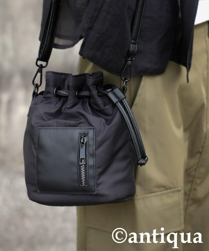 Antiqua Drawstring Shoulder Bag, Women's, PB-00069 05, Black