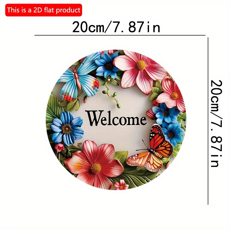 

2D Flat 20*20 см 1 шт. Приветственные блестящие цветные венки и узоры бабочек, деревянные круглые настенные украшения, прочные весенние художественные таблички, применимые 20*20cm
