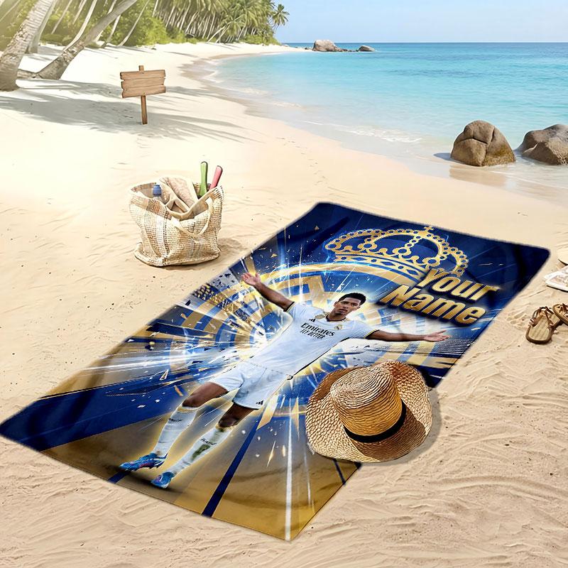 Asciugamano da Spiaggia Personalizzato Stampato Jude Bellingham Logo Calcio Supporto Nome Personalizzato Testo Asciugamano Assorbente Per Sport Viaggio Regalo Speciale