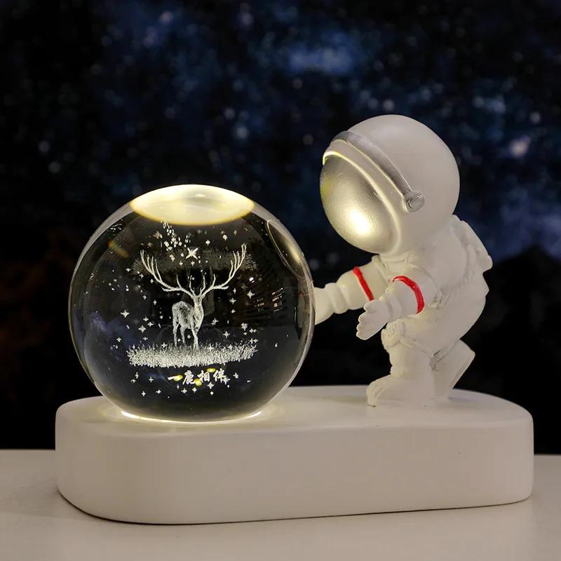 Astronaut Creativ 3D Minge de Cristal Led Lumină de noapte pentru Dormitor Copii Planetă Spațiu Lampă Sistem Solar USB Cadou de Crăciun pentru copii