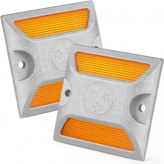 

Baluue 2pcs Road Reflectors Reflective Pavement Marker 4 Road Driveway Reflectors, Asphalt Marker for Sidewalks Pedestrian Crossings Freeways and