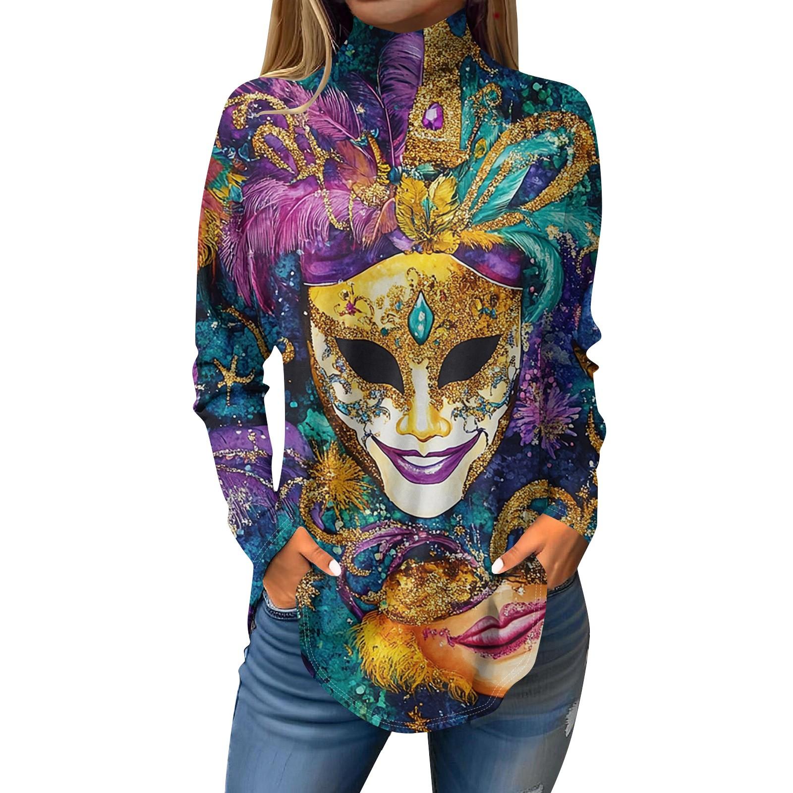 

Женская свободная водолазка с принтом «Карнавал» с длинным рукавом, футболка, топ, джемпер L