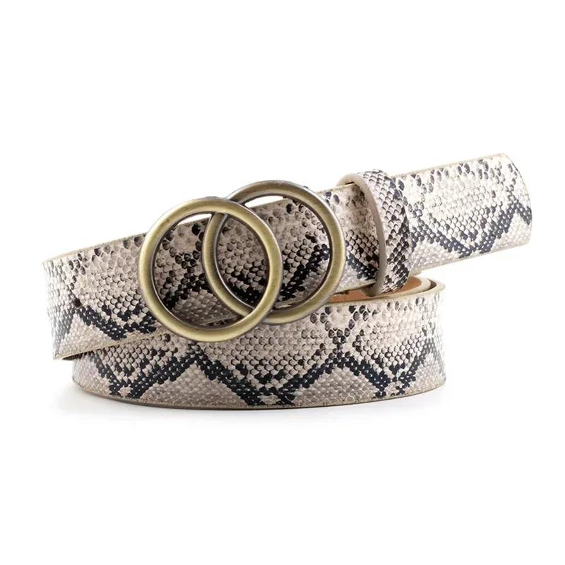 Big Double Ring Circle Metal Buckle Belt Women Fashion Wild Waistband Ladies Wide Leather Straps Belts for Leisure Dress Jeans