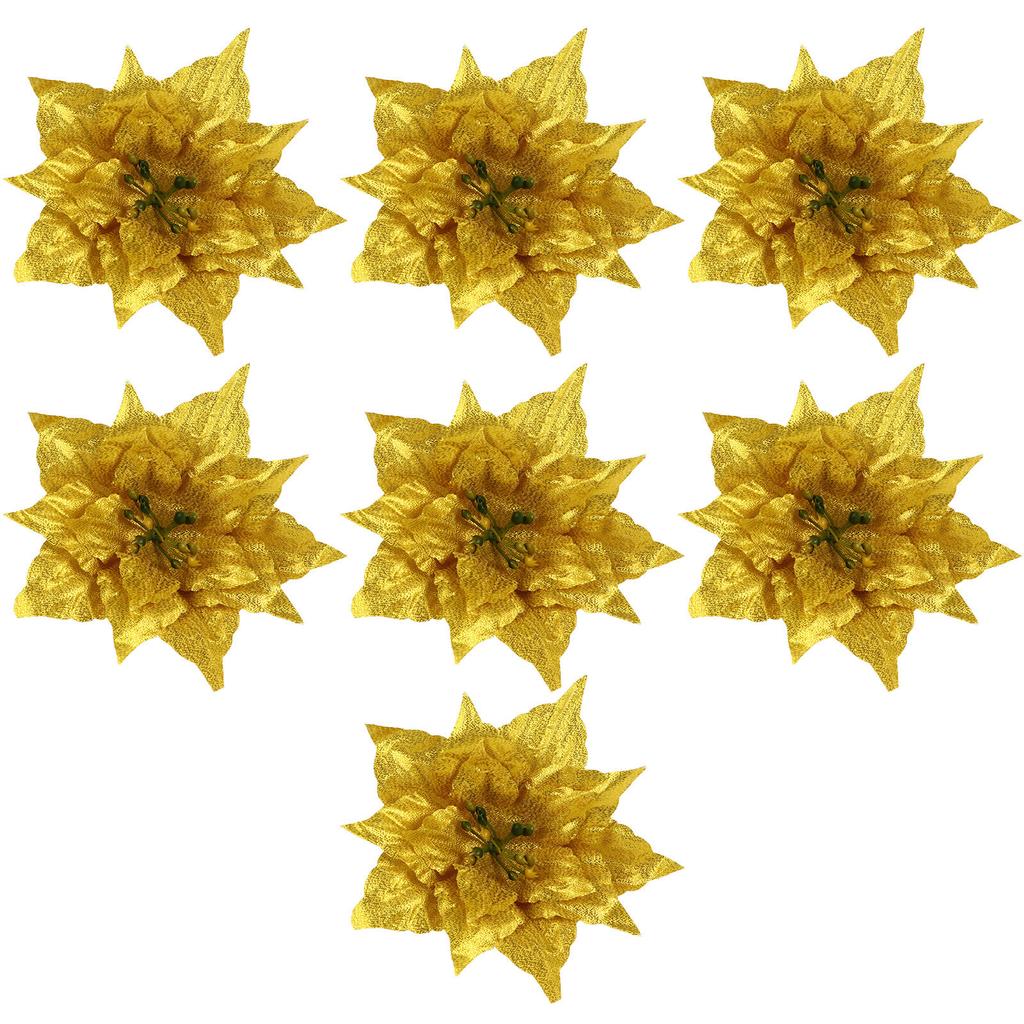 7Pcs Christmas Artificial Flowers Glitter Pe Decor Flower Accessories for Garland Centerpiece Fireplace Decoration