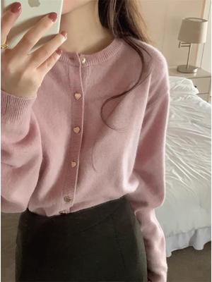 Eleganter Strick-Cardigan mit herzförmiger Schnalle für Damen - 2025 Herbst/Winter Weicher, zarter Stil Pullover-Oberteil.