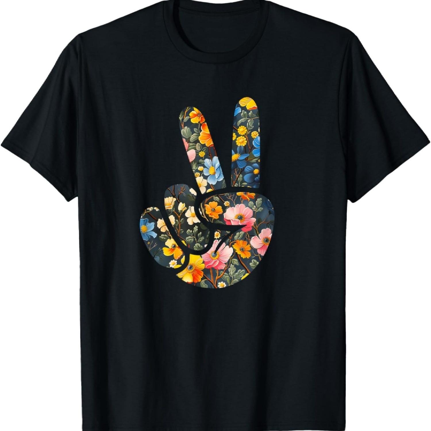 

Elegant Silhouette Wildflowers Floral Peace Sign Hand T-Shirt(11) XXXXXL чорний