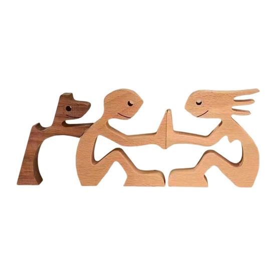 Dog Wooden Sculpture Pet Memorial Gift Dog And Man Woman Statue Home Decor Puppy
