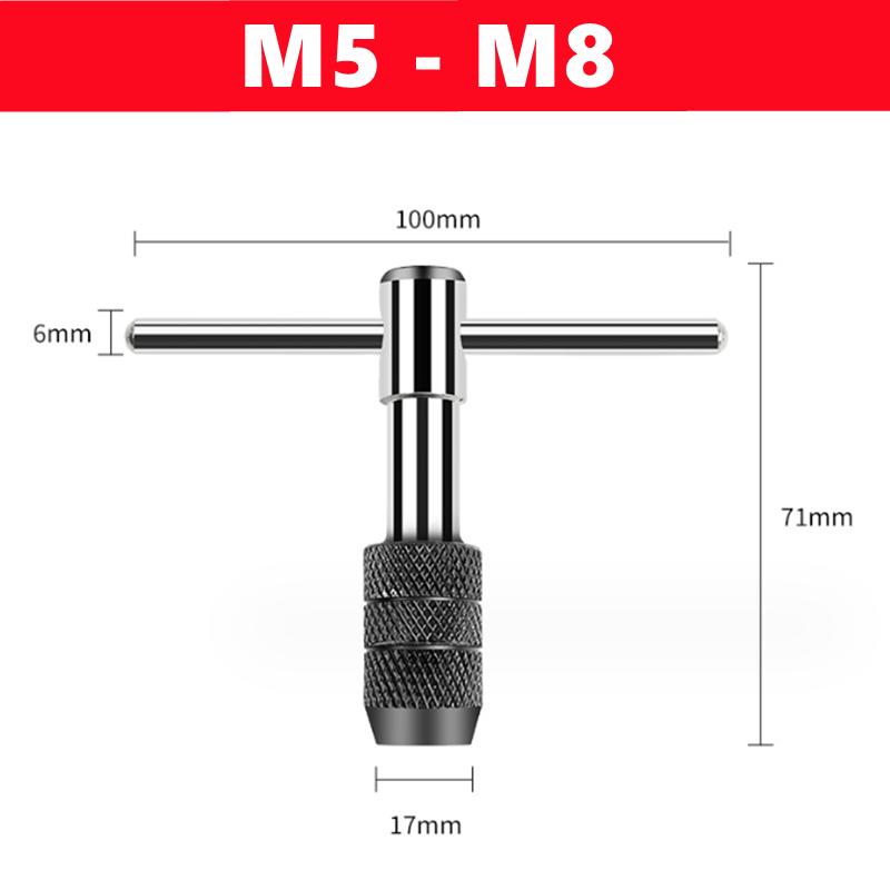 Adjustable T-shaped tap wrench, hand tap drill set M3-M12, used for manual thread tapping and drilling, tap and drill tool set