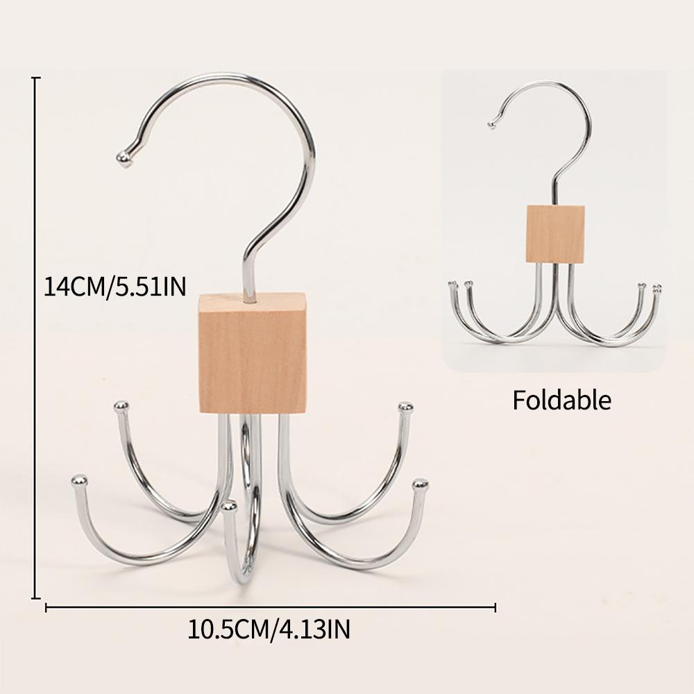 

Rotatable Storage Hanger Hook Multi-Claw Bag Metal Belts Rack Wooden Organizer For Bras Ties Scarves Household Closet Acces