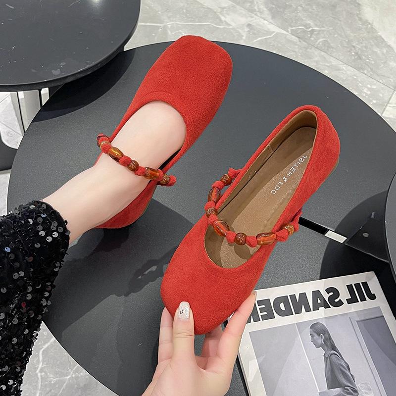 French Suede Single Shoes Female 2025 Spring New Fairy Style Flat Mary Jane Shoes with Skirt Ballet Evening Shoes