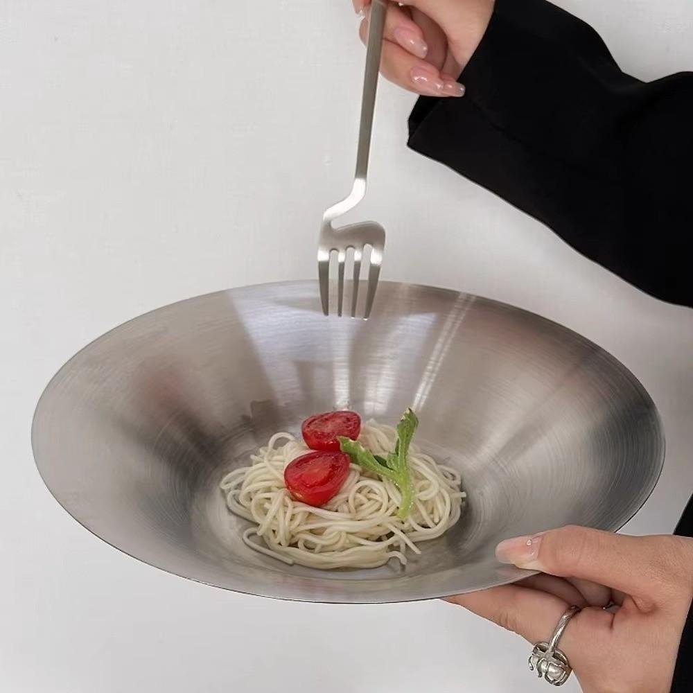 Deepened Design Round Dinner Plates 304 Stainless Steel Steak Plate Set Tableware For Dining