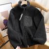 Winter Chic Girl Lamb Fleece Women's Short Jacket Zipper Long Sleeved Pocket Warm Coat Fashion Outerwear