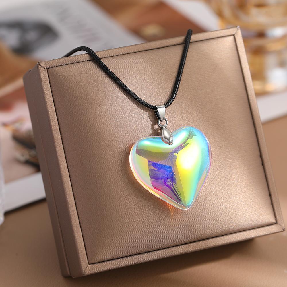 2000S Aesthetic Y2K Love Heart Necklace For Women Fashion Grunge Hip Hop Pink Hearts Pendants Necklaces Girl Rave Gift Jewelry