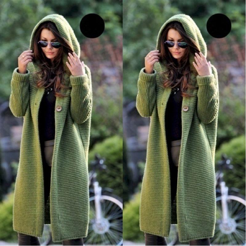 Cozy Plus Size Autumn And Winter Long Cardigan Hooded Sweater Womens Coat