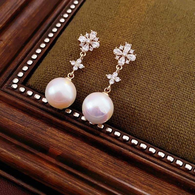 Silver Needle Multi-layer Letter Twill Zircon Pearl Earrings Medieval Vintage Light Luxury Stud Earrings Versatile Earrings
