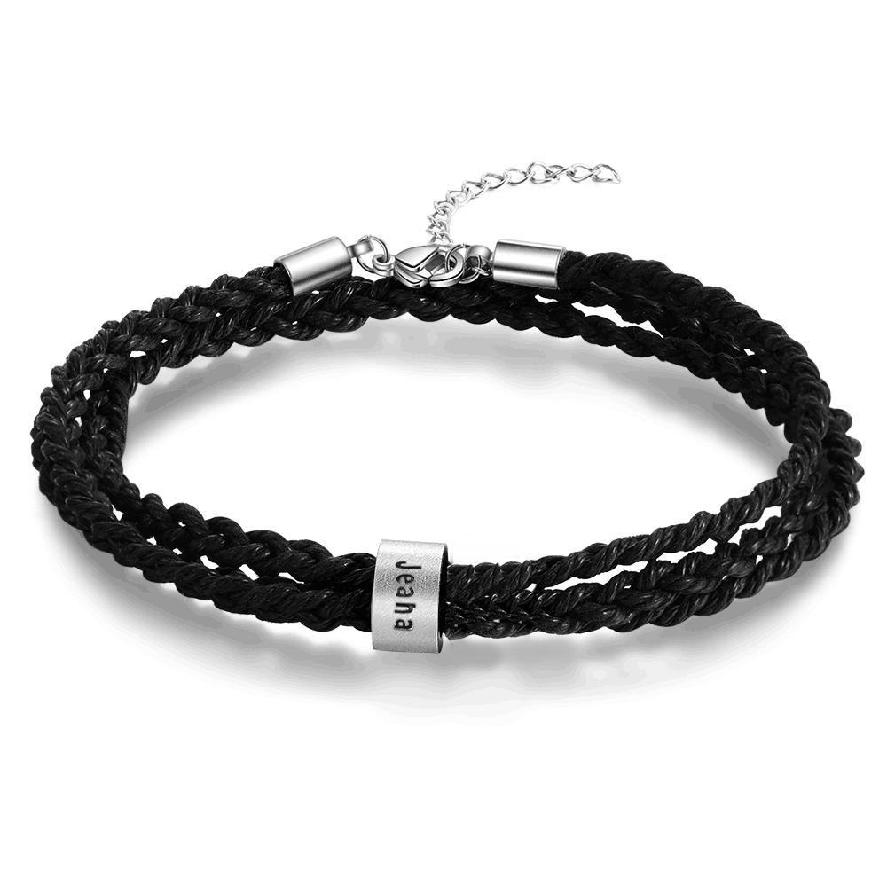 Lemegeton Custom Mens Bracelet 1-7 Names Engraved Beads Braided Leather Bracelets on Hand Personalized Jewelry Friendship Family
