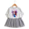 Vestido de Ruffles de Dibujos Animados de Grupo de Chicas Kpop - Falda de Princesa de Malla de Manga Larga para Bebés Niñas (Primavera otoño)