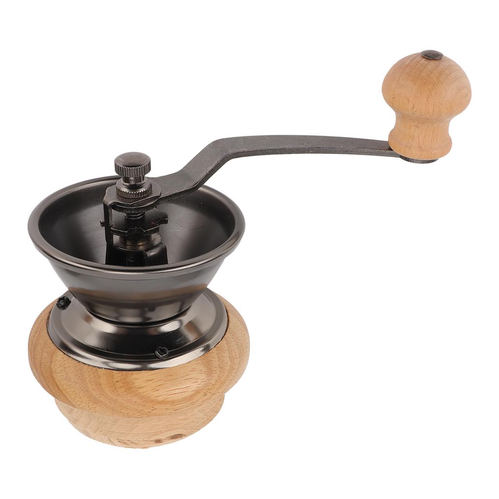 Coffee Grinder Manual Oak Stainless Steel Retro Ergonomic Crank Handle Conical Grinding   Portable Coffee Bean Grinder