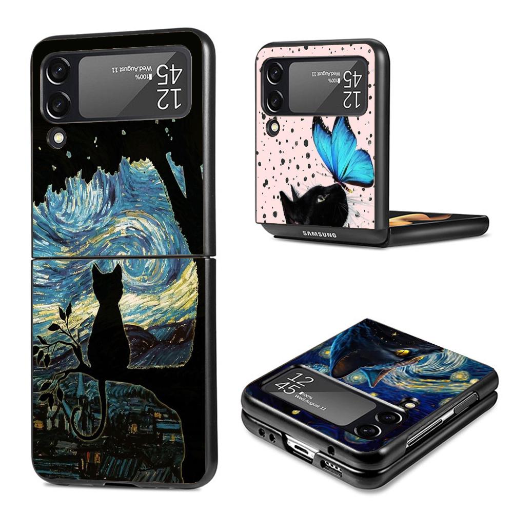 Black Cat Cartoon Cute Phone Case For Samsung Galaxy Z Flip7 Flip6 5G Flip5 Flip4 Flip3 ZFlip 7 6 3 4 5 Shockproof Back Cover Ga