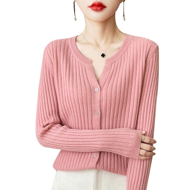 Autumn Korean Slimming V-Neck Wool Cardigan - Women's Long Sleeve Loose Fit