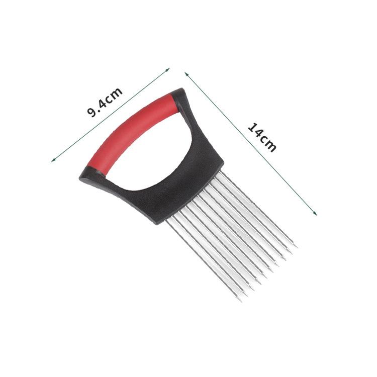 

Manual meat tenderizer with stainless steel needles, onion slicer, ten-needle plastic handle, steak and fruit/vegetable slicer with hand guard Red and Black