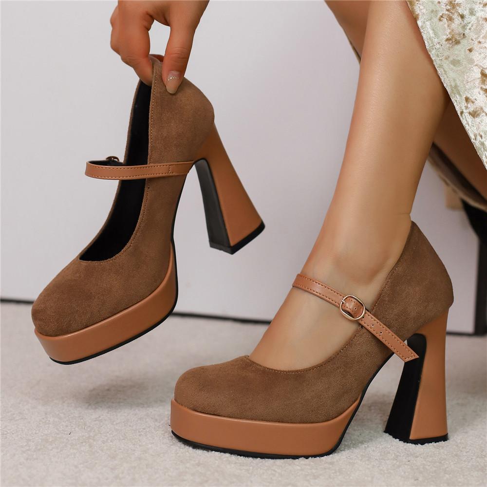 Fashion New Women Platform Pumps High Chunky Heels Round Toe Wedding Party Dress Shoe Ankle Strap Ladies Danc Shoes 2025 Spring New