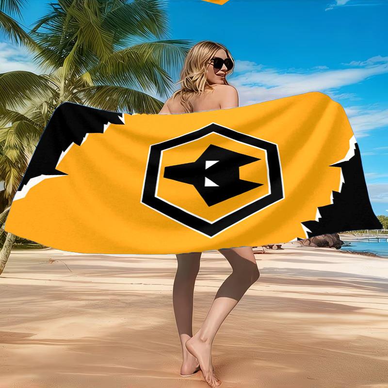 Fußballverein Wölfe Emblem Aufgedrucktes Mikrofaser Strandtuch, Weich Und Saugfähig, Schnelltrocknend, Ideal für Sommerreisen, Strand-Essentials, Schwimmbad