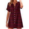 Women Fashion Casual V-neck Short Sleeve Button Stripe Print Dress