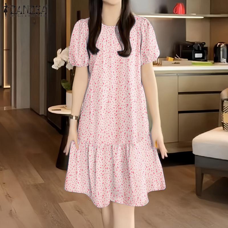ZANZEA Women Casual Round Neck Summer Short Sleeve Floral Dress