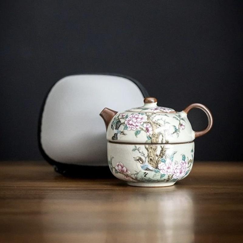 Hand-painted Magpie Ceramic Tea Set, Portable Outdoor Teaware, Including 1 Teapot 1 Teacup Healthy Living Tea Drinking