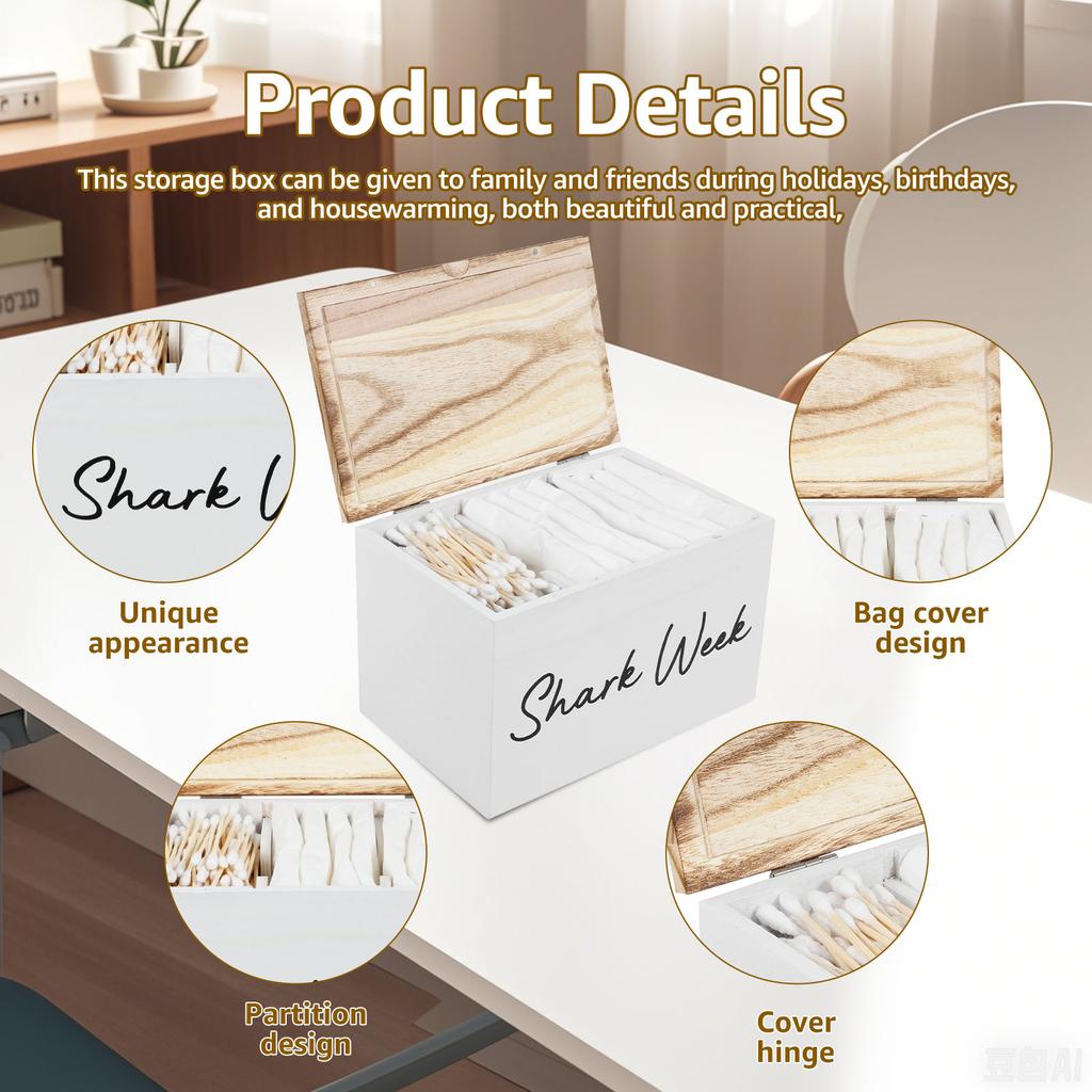Wood Desktop Tampon Storage Box with Lid High-Capacity Household women's product Organiser for Bathroom Hostel Office